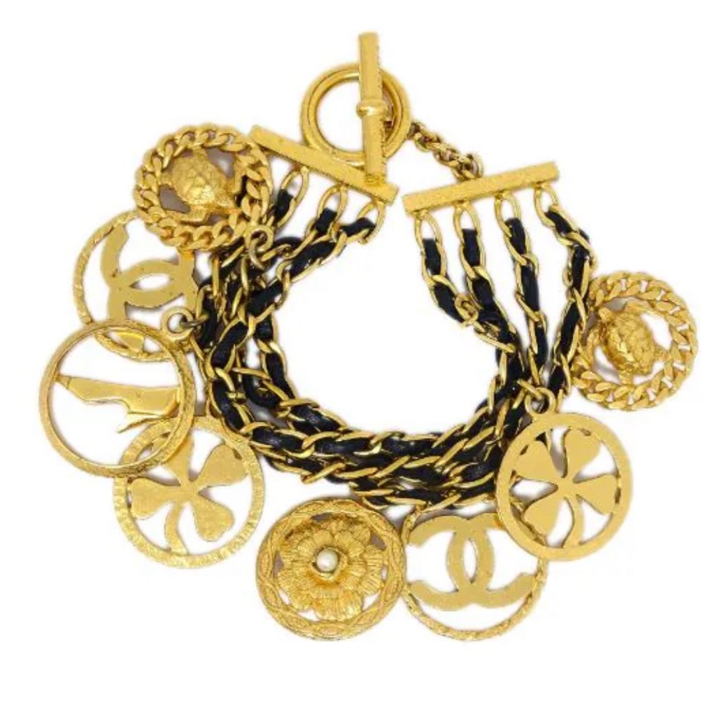 Chanel Iconic Rare 24k Gold Plated Chanel Vintage Leather Runway Bracelet